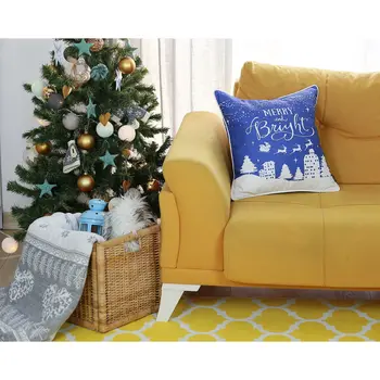 18" Black And White Christmas Reindeer Fabric Throw Pillow Cover