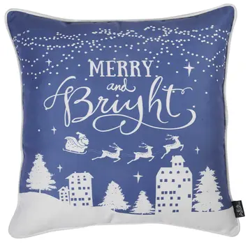 18" Black And White Christmas Reindeer Fabric Throw Pillow Cover