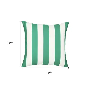18" Green and White Striped Throw Pillow Cover