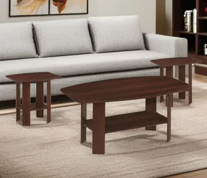 Set of Three 36" Dark Brown Coffee Table With Shelf