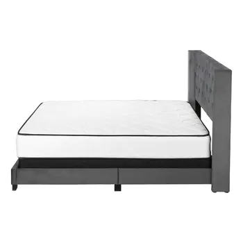 Solid Wood Queen Tufted Gray Upholstered Velvet Bed With Nailhead Trim