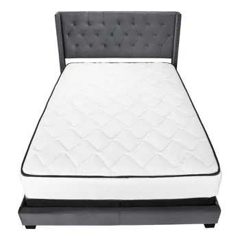 Solid Wood Queen Tufted Gray Upholstered Velvet Bed With Nailhead Trim