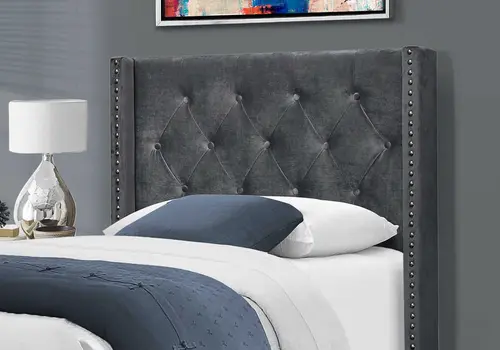 45.25" X 82.75" X 49.75" Dark Grey Velvet With Chrome Trim - Twin Size Bed