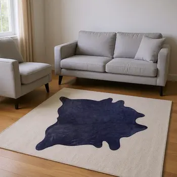 5' X 7' Navy Blue Cowhide Area Rug
