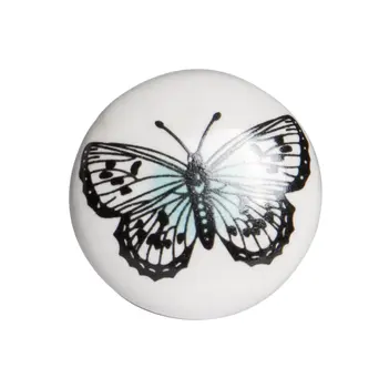 Set of Twelve Black And White Botanical Ceramic Drawer Pull Knobs