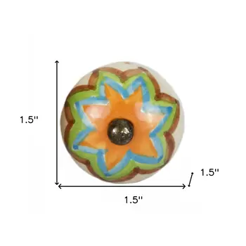 Set of Twelve Green And White Floral Ceramic Drawer Pull Knobs