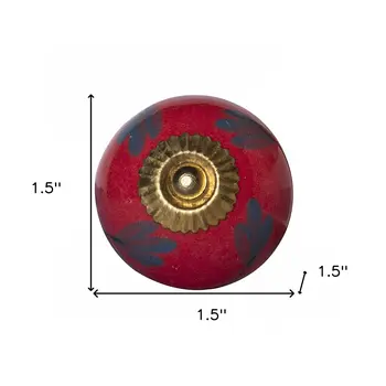 Set of Twelve Blue And Red Floral Ceramic Drawer Pull Knobs
