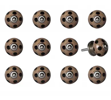 Set of Twelve Brown And Black Geometric Ceramic Drawer Pull Knobs
