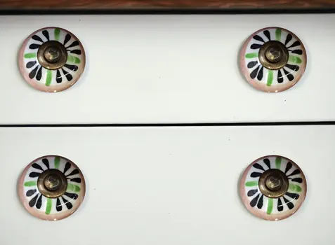 Set of Twelve Black And White Floral Ceramic Drawer Pull Knobs