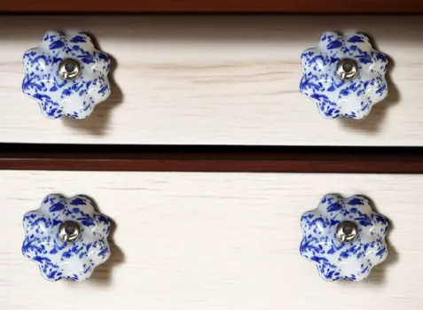 Set of Twelve Blue And White Ceramic Drawer Pull Knobs