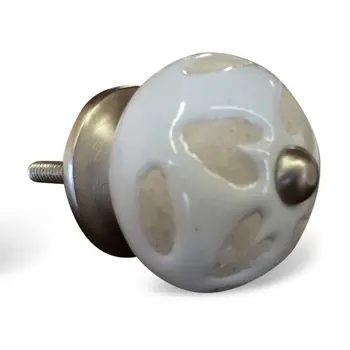 Set of Twelve Beige And White Floral Ceramic Drawer Pull Knobs