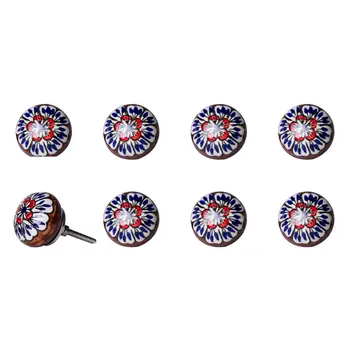 Set of Eight Blue And White Floral Ceramic Drawer Pull Knobs