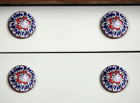 Set of Eight Blue And White Floral Ceramic Drawer Pull Knobs