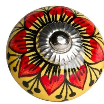Set of Twelve Yellow And Black Floral Ceramic Drawer Pull Knobs