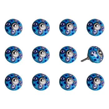 Set of Twelve Blue And White Botanical Ceramic Drawer Pull Knobs