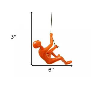 6" X 3" Orange Resin Climbing Man Hanging Dimensional Sculpture