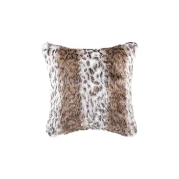 Set of Two 18" Brown White And Black Faux Fur Throw Pillows