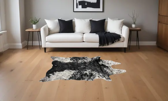 4' X 5' Black And White Faux Fur Animal Print Cowhide Washable Area Rug