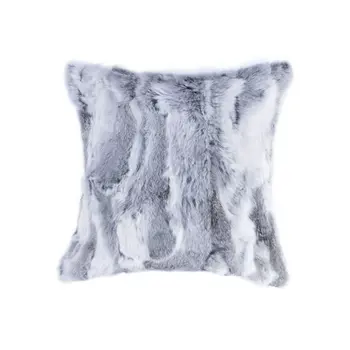 5" X 18" X 18" 100% Natural Rabbit Fur Grey Pillow