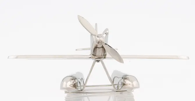 7" Nickel Metal Hand Painted Model Airplane Tabletop Sculpture