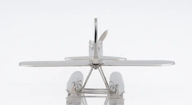 7" Nickel Metal Hand Painted Model Airplane Tabletop Sculpture