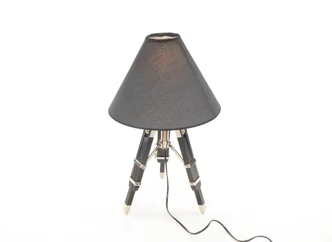 26" Black Metal Tripod Table Lamp With Black Shade