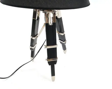 26" Black Metal Tripod Table Lamp With Black Shade