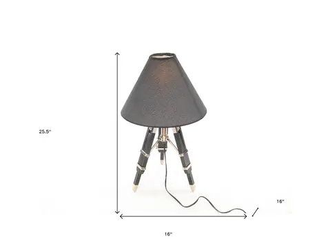 26" Black Metal Tripod Table Lamp With Black Shade