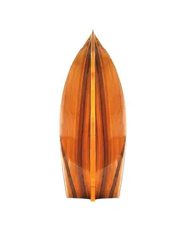 15" Wood Brown Solid Wood Hand Painted Model Boat Tabletop Sculpture