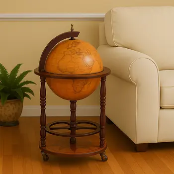 22" Brown Solid Wood Round Rolling Bar Cart