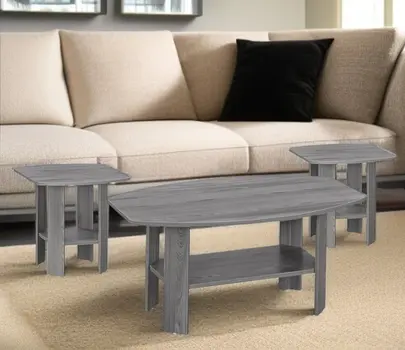 Set of Three 36" Gray Coffee Table With Shelf