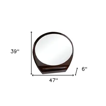 39" Brown Oval Wood Framed Mounted Dresser Mirror