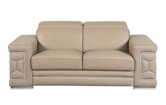 Two Piece Indoor Beige Italian Leather Five Person Seating Set