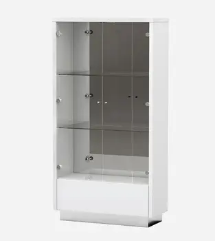 50" White and Silver Wood Curio Cabinet With Two Doors And One Drawer
