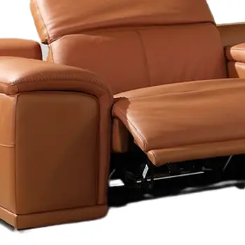 Camel Italian Leather Power Reclining U Shaped Six Piece Corner Sectional With Console