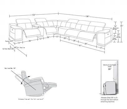 Gray Italian Leather Power Reclining U Shaped Seven Piece Corner Sectional With Console