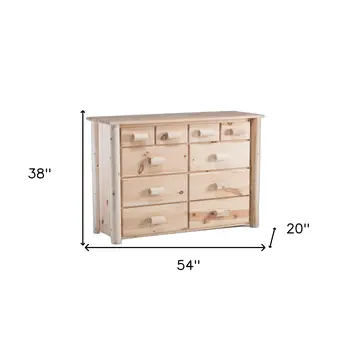 Natural Unfinished Wood Ten Drawer Dresser