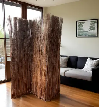 7' Rustic Willow Branch Three Panel Room Divider Screen