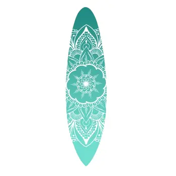 76" X 18" Blue and White Surfboard Floral Medallion Wood Wall Decor
