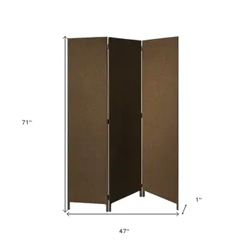 Brown Upholstered 3 Panel Room Divider Screen