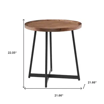21.66" X 21.66" X 22.05" Round Side Table In American Walnut And Black
