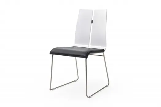 Set of Two Black and Silver Upholstered Faux Leather Dining Side Chairs