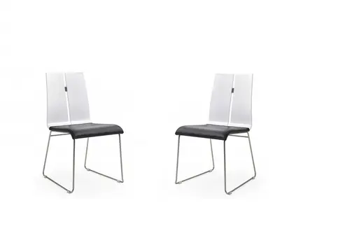 Set of Two Black and Silver Upholstered Faux Leather Dining Side Chairs