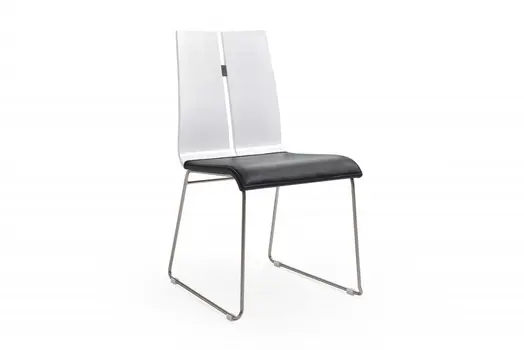 Set of Two Black and Silver Upholstered Faux Leather Dining Side Chairs