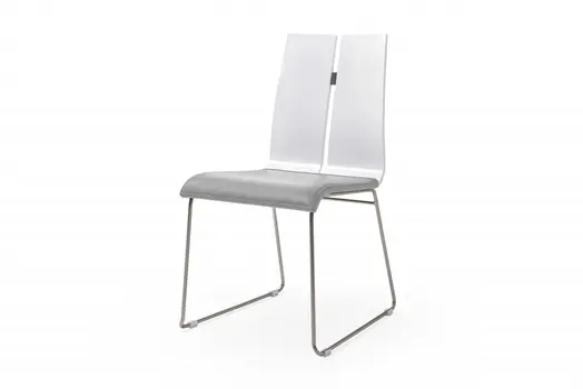 Gray and Silver Upholstered Faux Leather Dining Side Chair