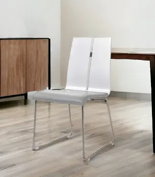 Gray and Silver Upholstered Faux Leather Dining Side Chair