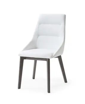 Set of Two White and Gray Upholstered Faux Leather Dining Side Chairs