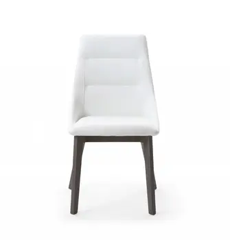 Set of Two White and Gray Upholstered Faux Leather Dining Side Chairs