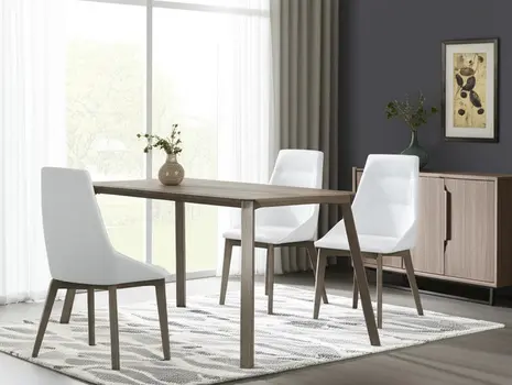 Set of Two White and Gray Upholstered Faux Leather Dining Side Chairs