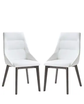 Set of Two White and Gray Upholstered Faux Leather Dining Side Chairs